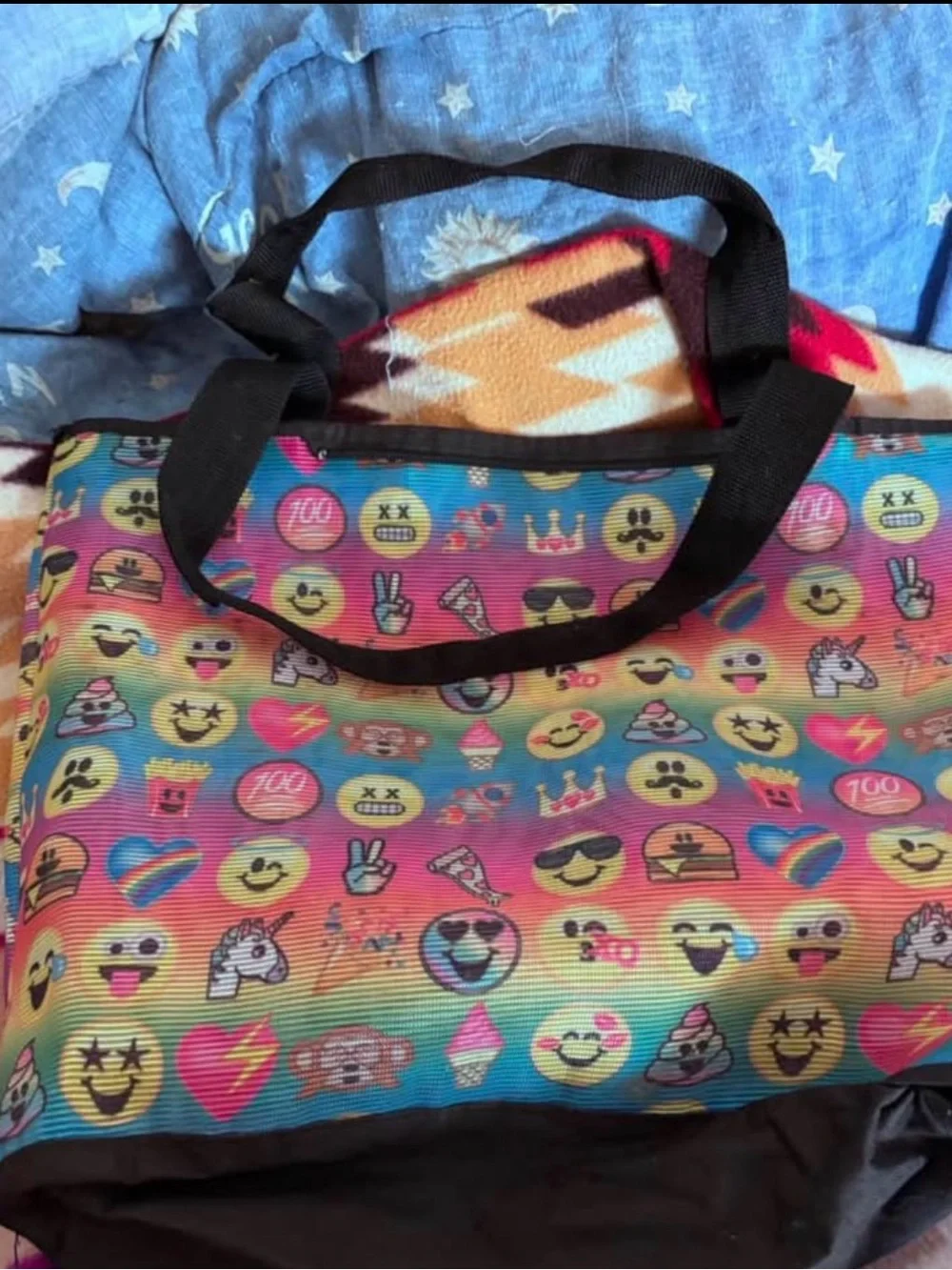 Colorful Emoji Print Tote Bag - Rainbow